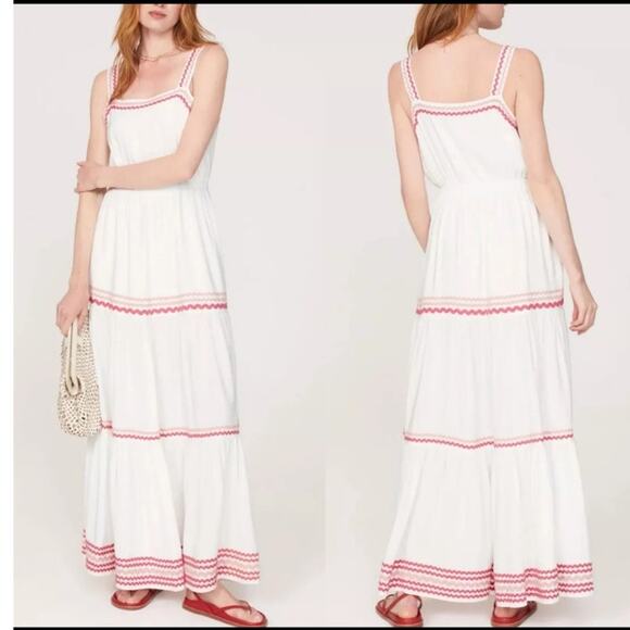 Splendid Dresses & Skirts - SPLENDID White Pink Cotton Colorful Trim Riviera Maxi Dress Size Extra Large